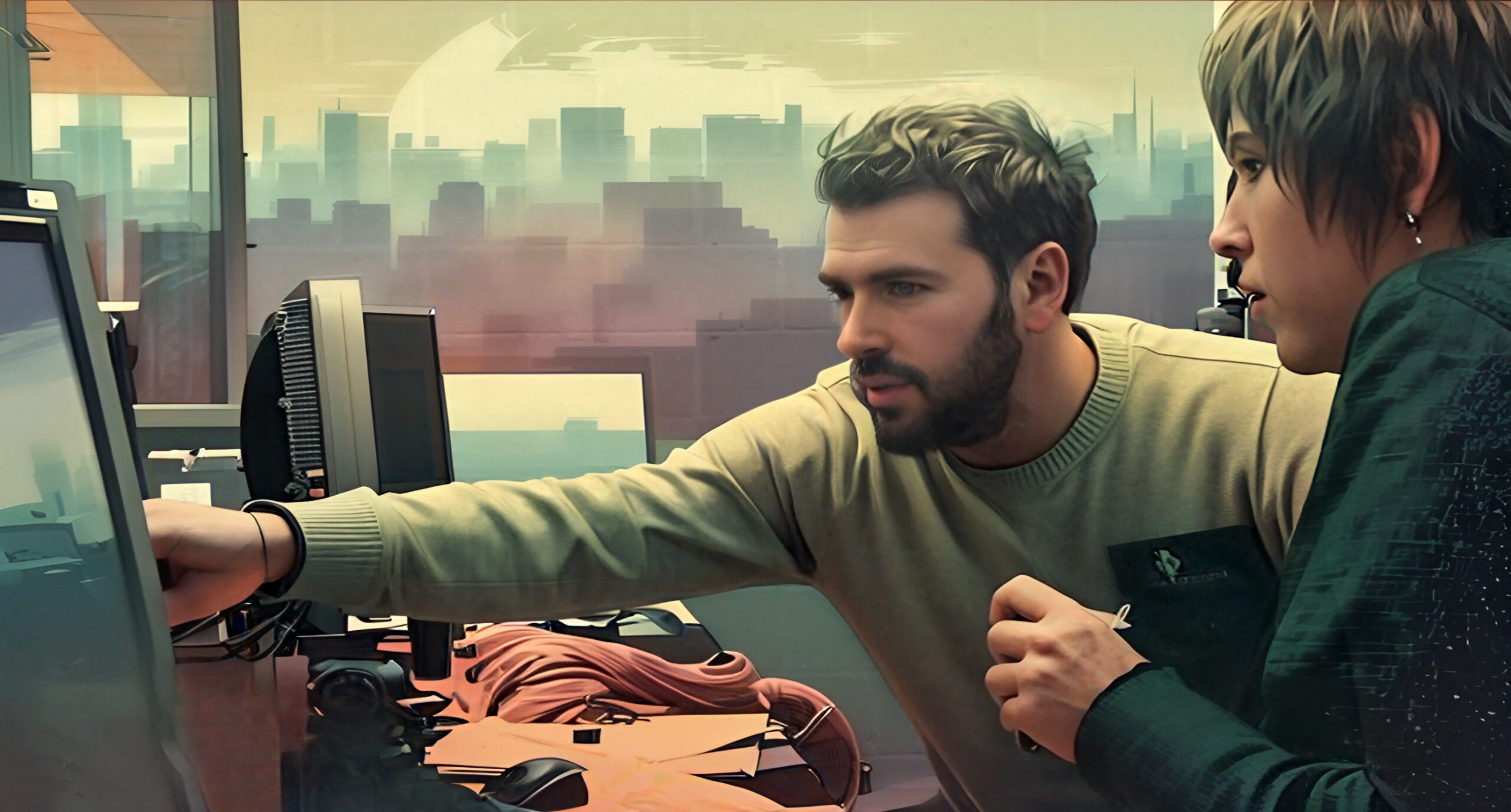 Artistic view of the designer working with a collaborator.