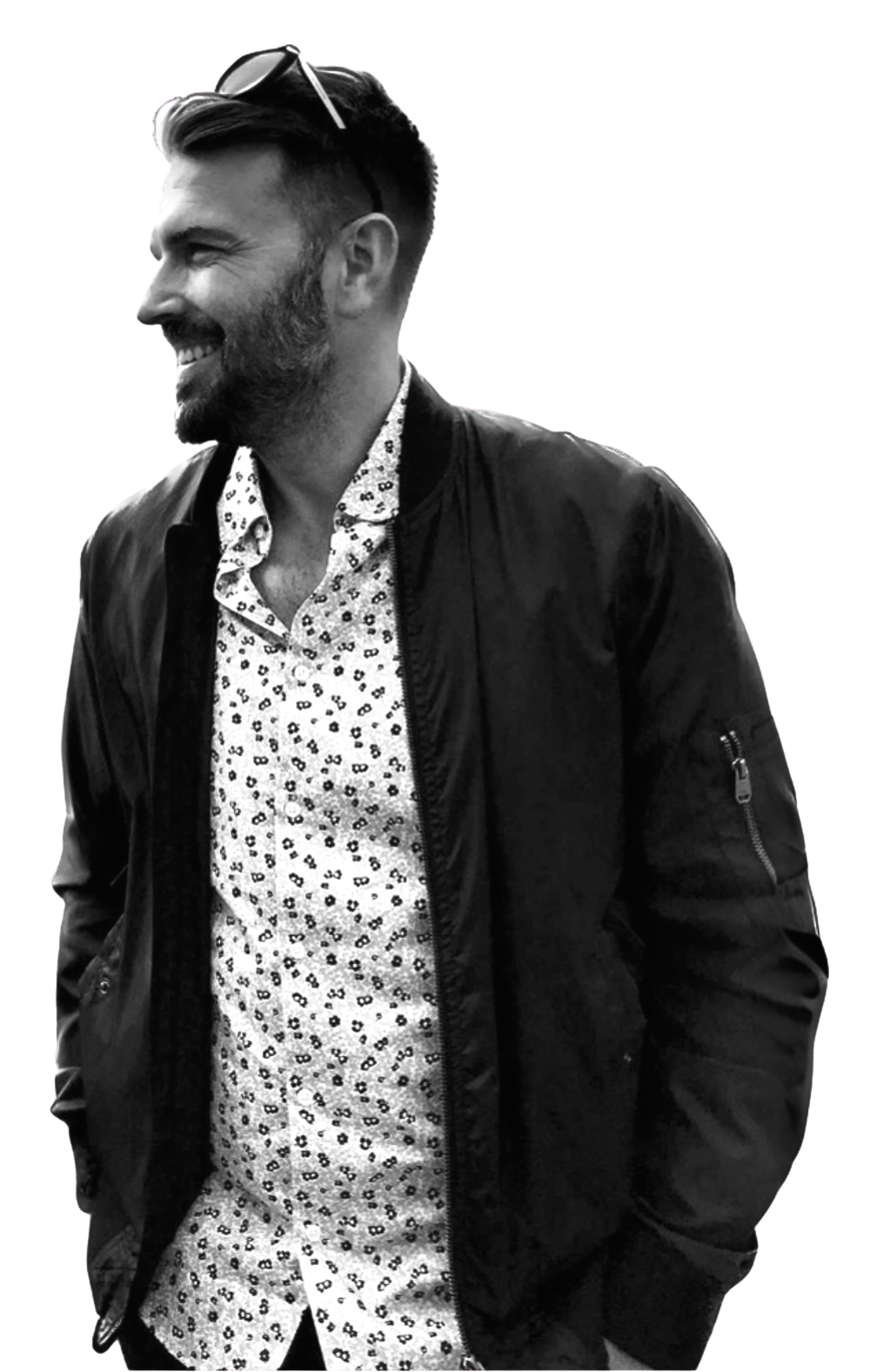 Portrait of Wilson G.S., UX/UI Designer, captured in a modern and dynamic style. The black-and-white aesthetic with a subtle green gradient highlights his creative and innovative approach to digital design.