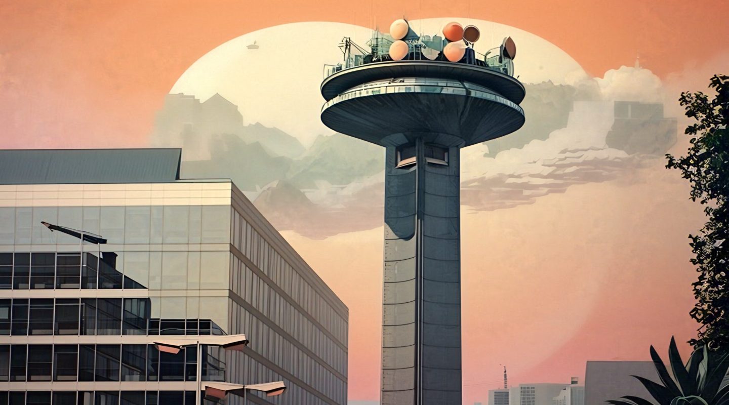 Artistic view of RTBF and the Reyers Tower.