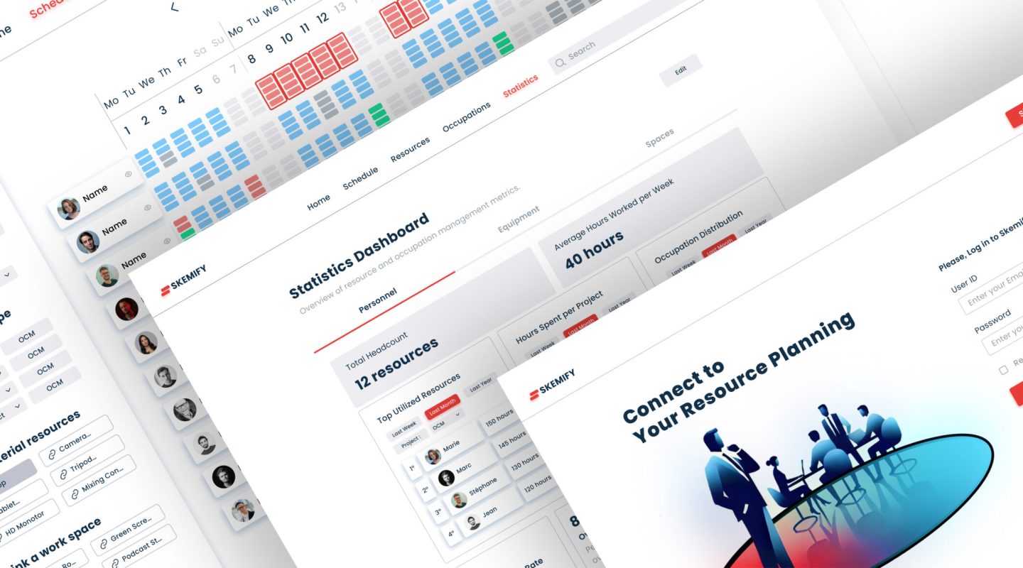 Mockup showcasing the Skemify project, a resource planning and management platform. The interface features a clean and structured dashboard with scheduling tools, team resource allocation, and performance analytics for efficient project coordination.